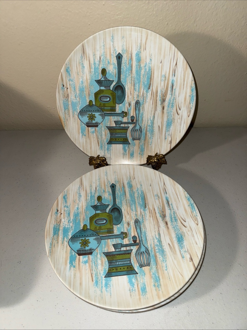 Texas Ware Melmac HTF Blue & Green Retro Kitchenware Dinner Plates - Set of 5
